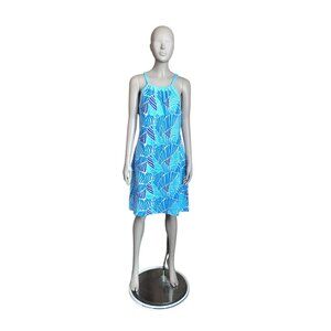 J. McLaughlin Blue and White Patterned A Line Dress